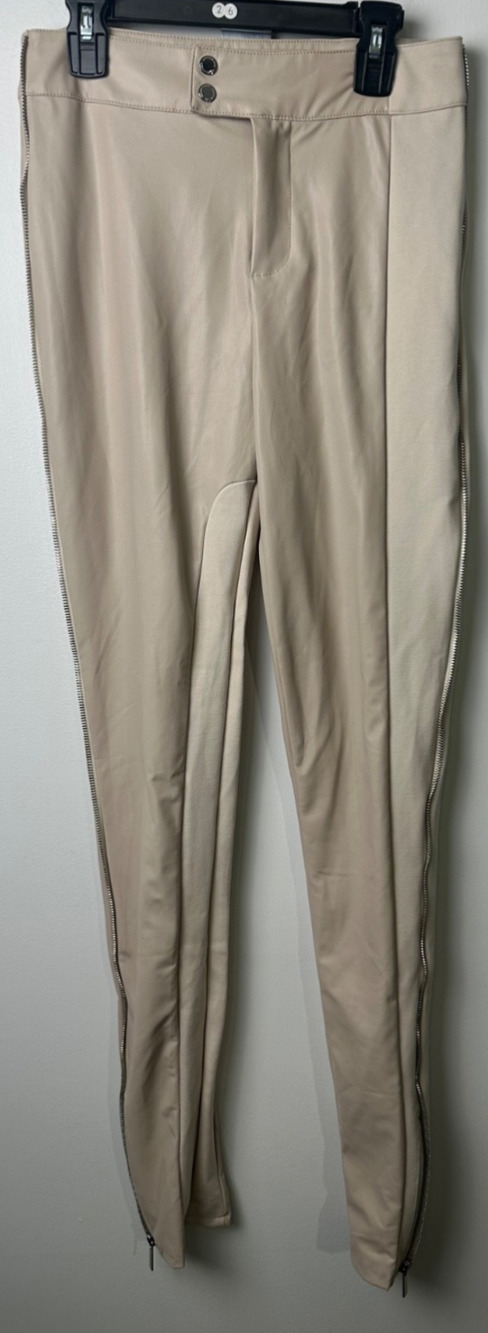 Maniere de Voir Ivory Vegan Leather Zipper Pants Women's sz 10 Designer Sexy A23